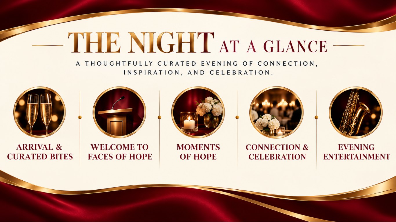 The Night at a Glance: a thoughtfully curated evening of connection, inspiration, and celebration.