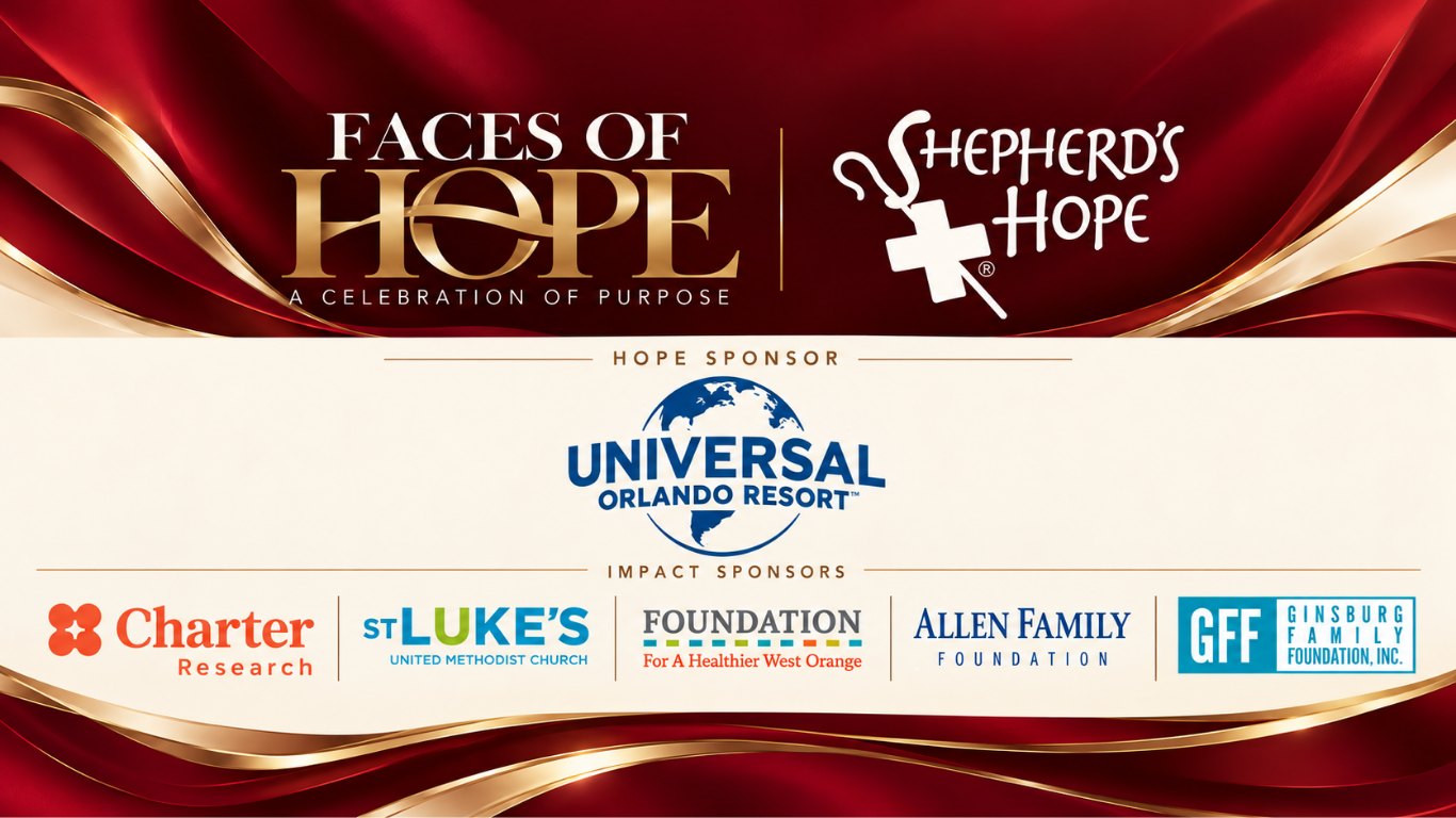 Faces of Hope and Shepherd's Hope. Hope Sponsor: Universal Orlando Resort. Impact sponsors: Charter Research, St. Luke's United Methodist Church, Foundation for a Healthier West Orange, Allen Family Foundation, and Ginsburg Family Foundation.