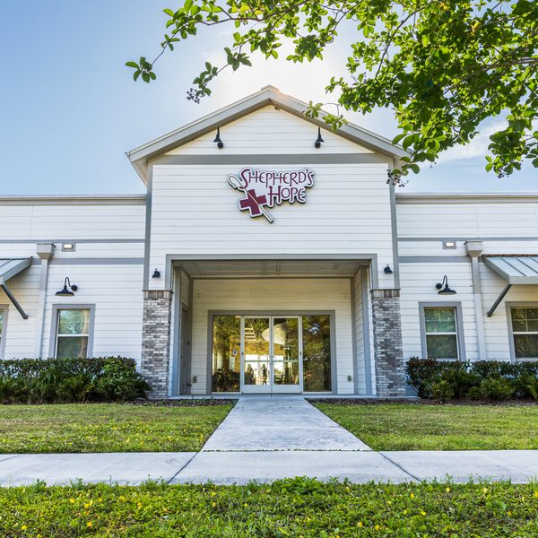 The entrance walkway of the West Orange Health Center in Winter Garden