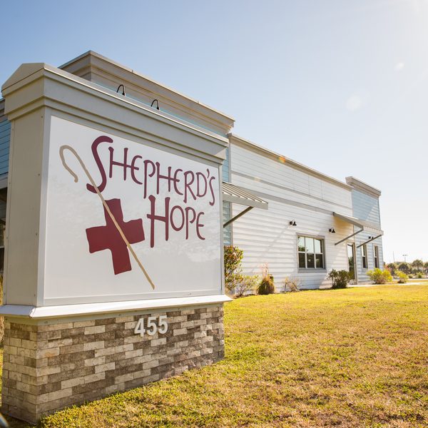 The Shepherd's Hope monument sign at 455 9th St in Winter Garden